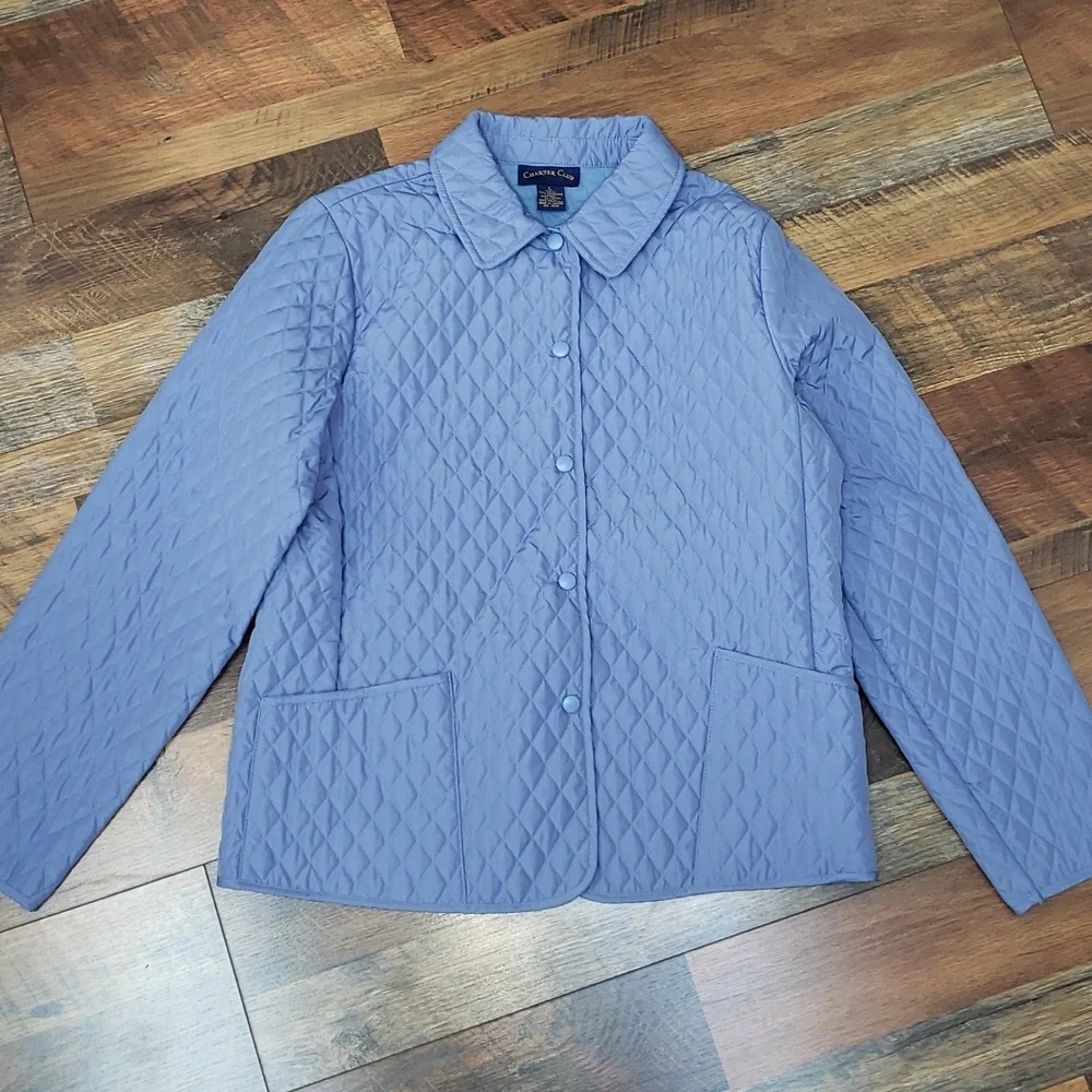 Charter Club Blue Lightweight Quilted Collared Jacket, Size Large